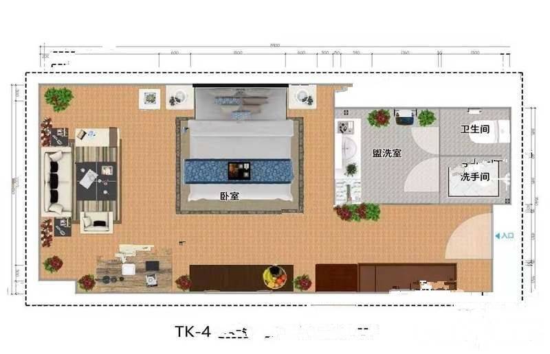 丽江和悦华美达广场酒店1室1厅1卫55.9㎡户型图