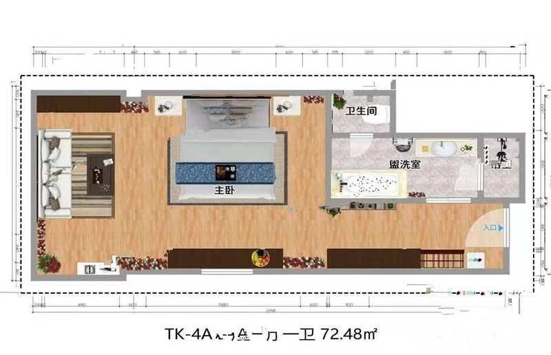 丽江和悦华美达广场酒店1室1厅1卫72.5㎡户型图