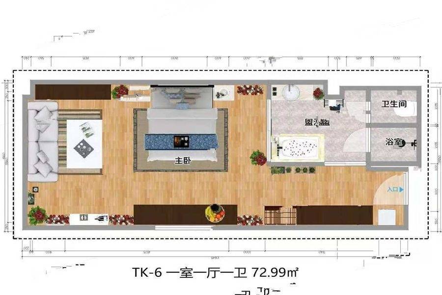 丽江和悦华美达广场酒店1室1厅1卫73㎡户型图