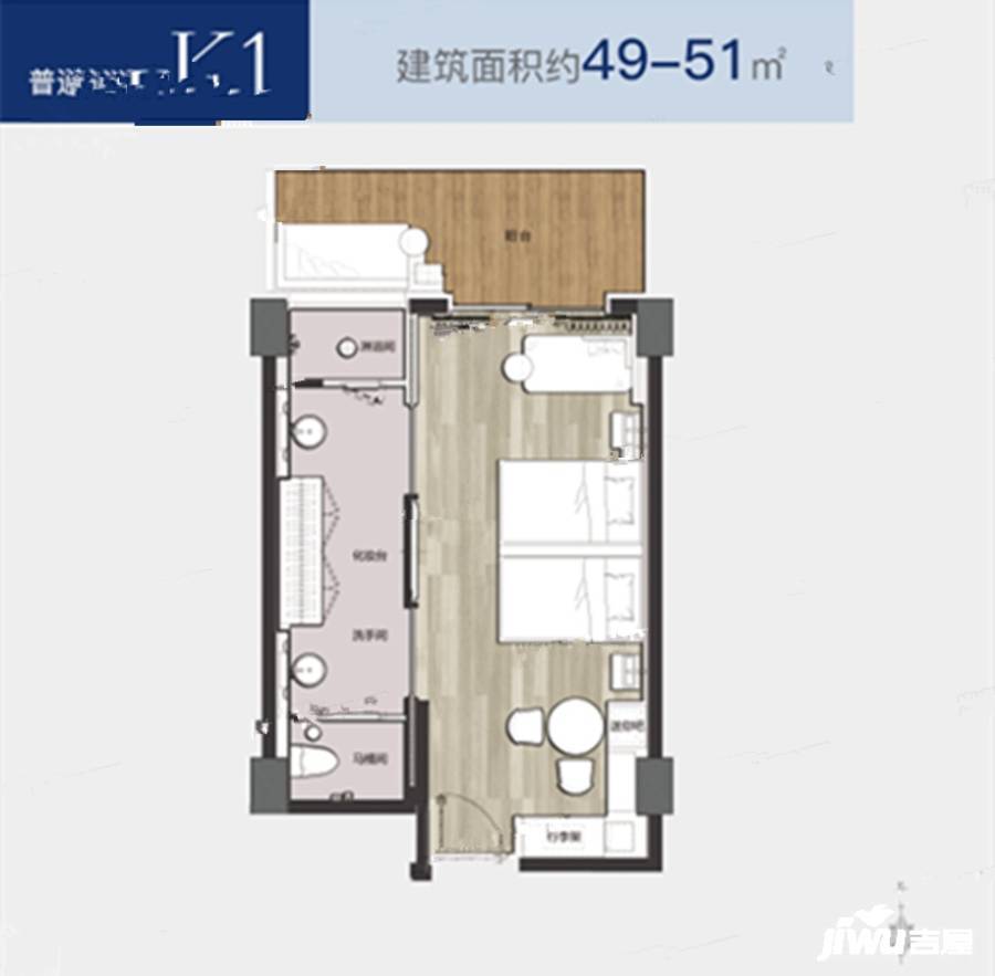 复华度假世界1室1厅1卫49㎡户型图