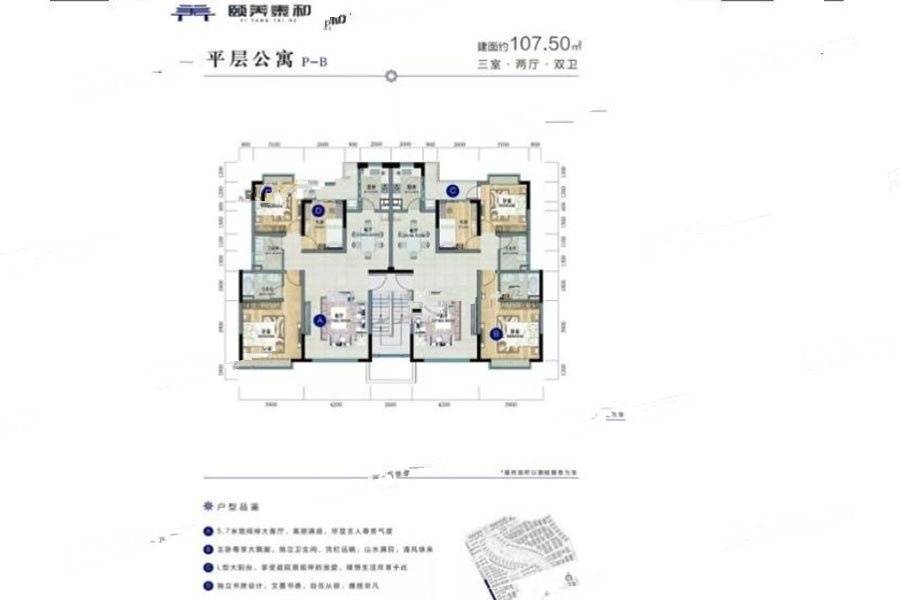 颐养泰和3室2厅2卫107.5㎡户型图