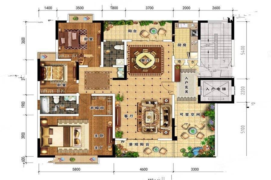 北尚华城3室2厅2卫146.5㎡户型图