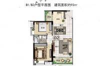 贵州金融城2室2厅1卫93㎡户型图