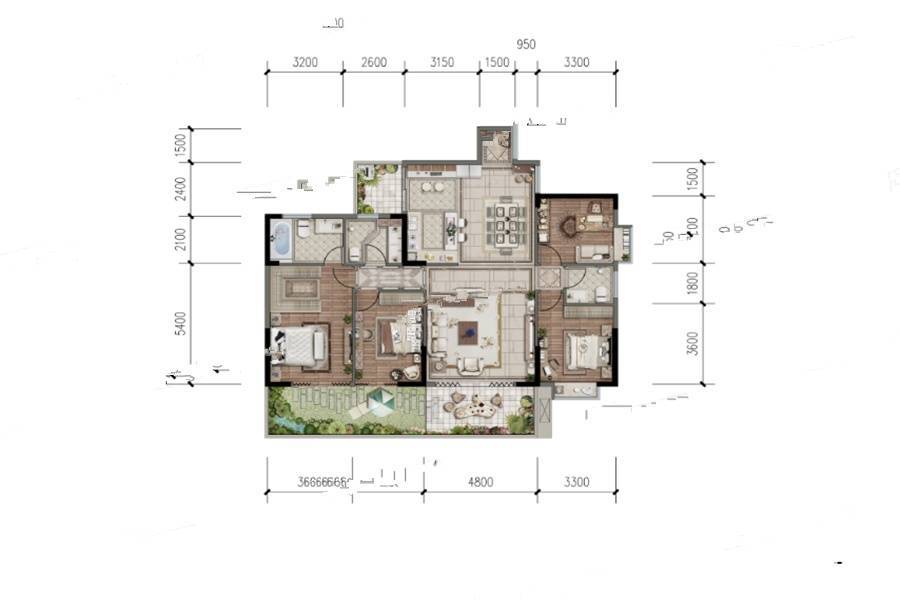 贵高速花溪26°4室2厅3卫159㎡户型图