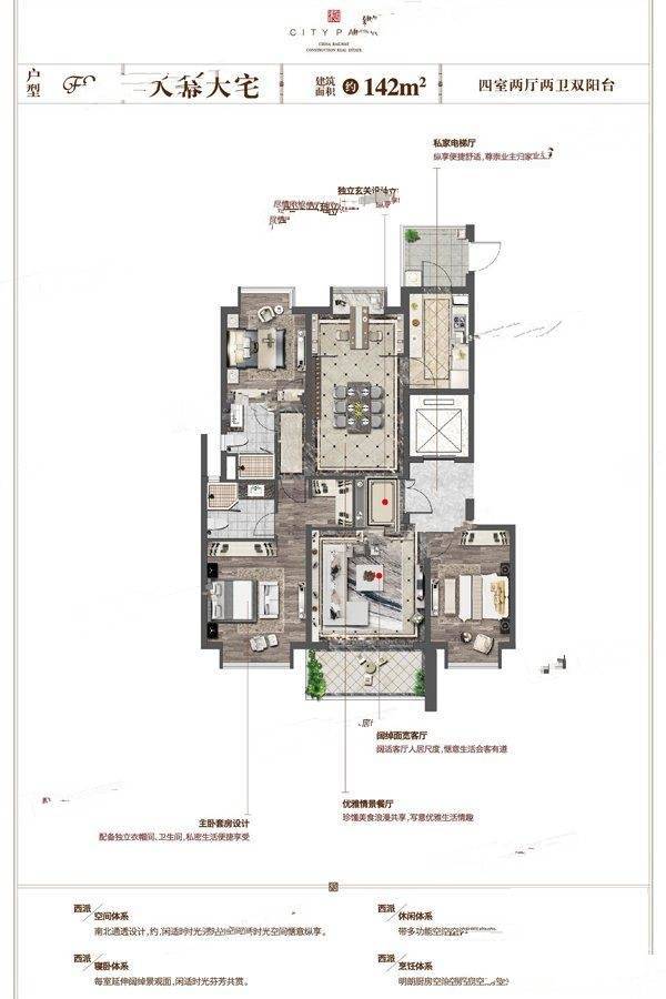 中国铁建西派国樾4室2厅2卫142㎡户型图