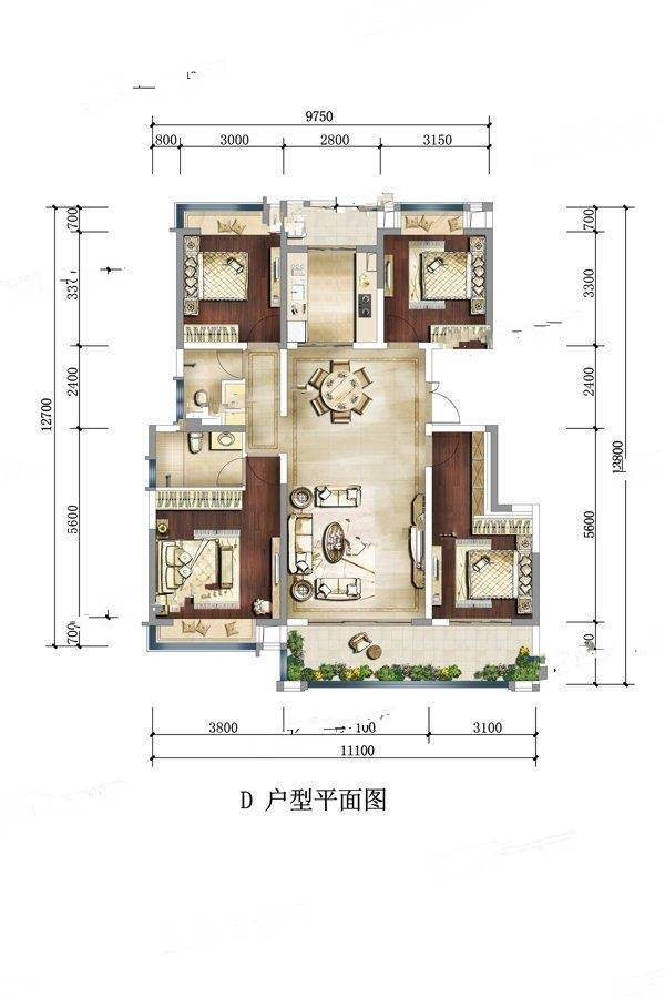 和悦铭著4室2厅2卫135㎡户型图