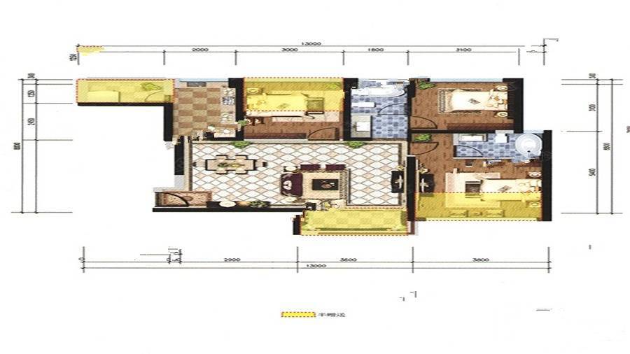 金色理想3室2厅2卫123㎡户型图