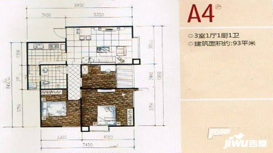 宁湖万国城3室1厅1卫93㎡户型图