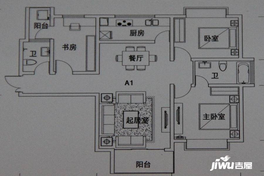 金湖盛景3室2厅2卫119㎡户型图