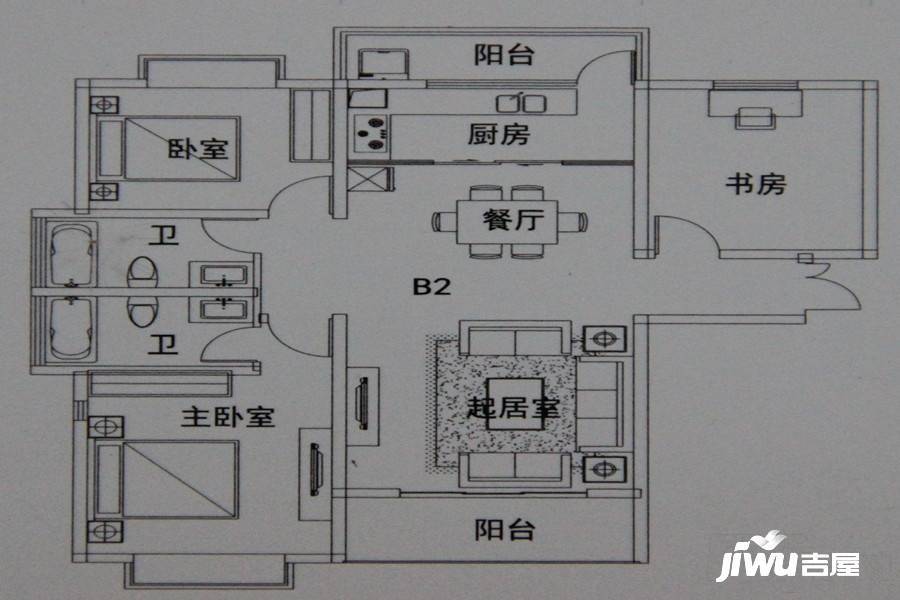 金湖盛景3室2厅2卫134㎡户型图