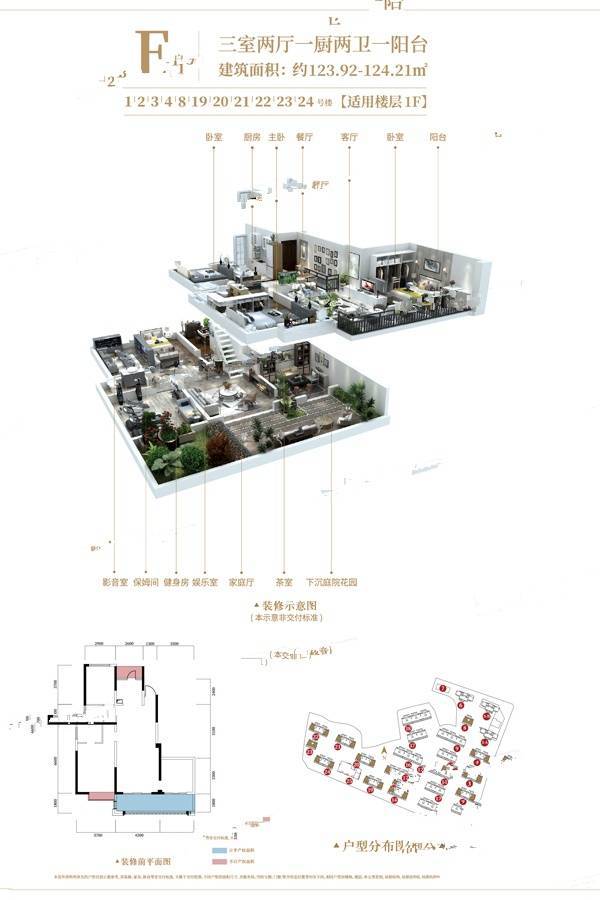 融创恒尊君庭云邸3室2厅2卫123.9㎡户型图