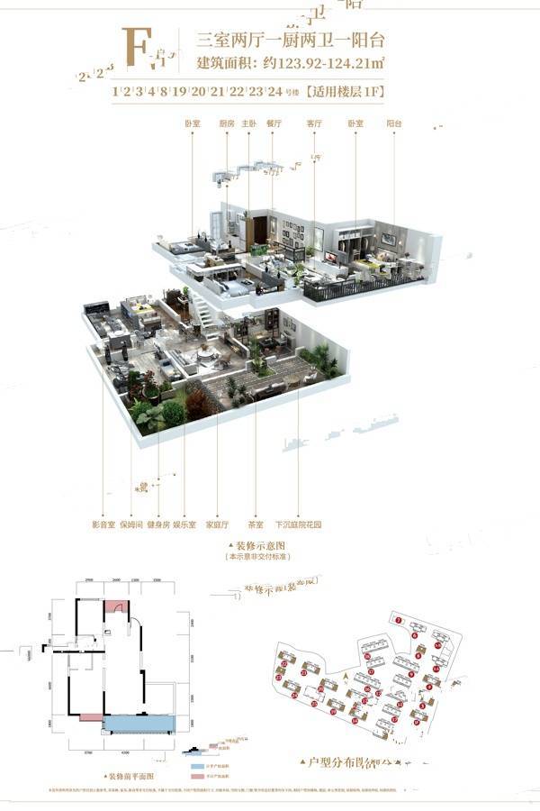 融创恒尊君庭云邸3室2厅2卫124㎡户型图