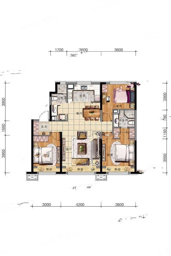 万科新都会3室2厅2卫113㎡户型图