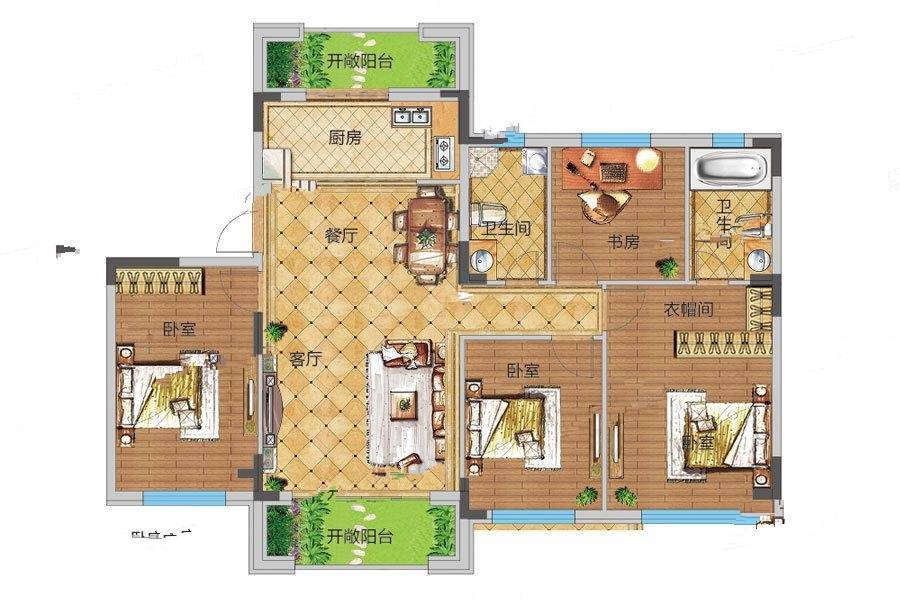 金越逸墅蓝湾4室2厅2卫143㎡户型图