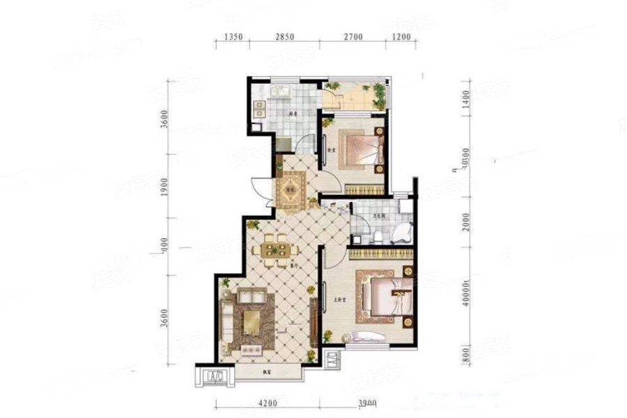 阳光美湖天地新都2室2厅1卫100㎡户型图