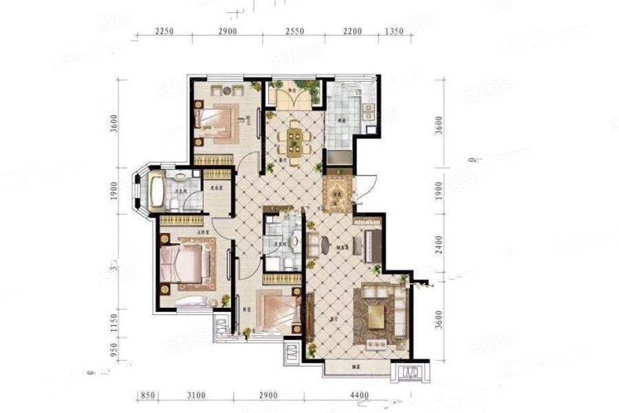 阳光美湖天地新都3室2厅2卫130㎡户型图