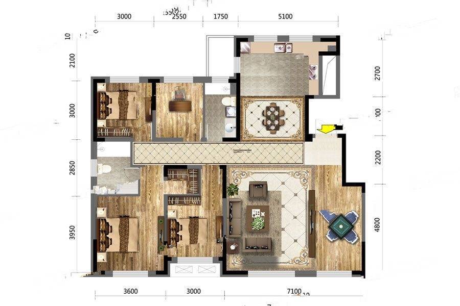 宝裕悦兰湾二期兰锦4室2厅2卫160㎡户型图
