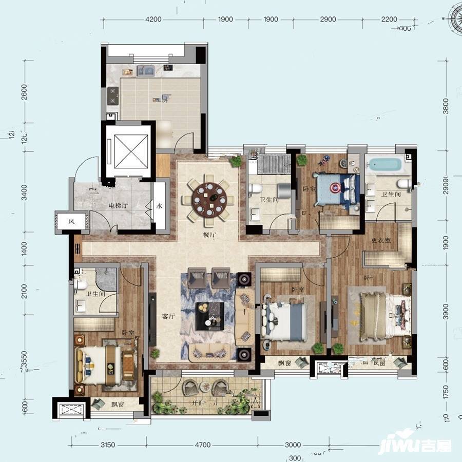 天茂湖慧湖学院4室2厅3卫168㎡户型图