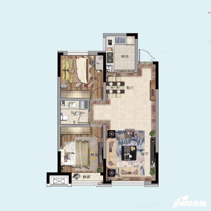 天茂湖慧湖学院2室2厅1卫85㎡户型图