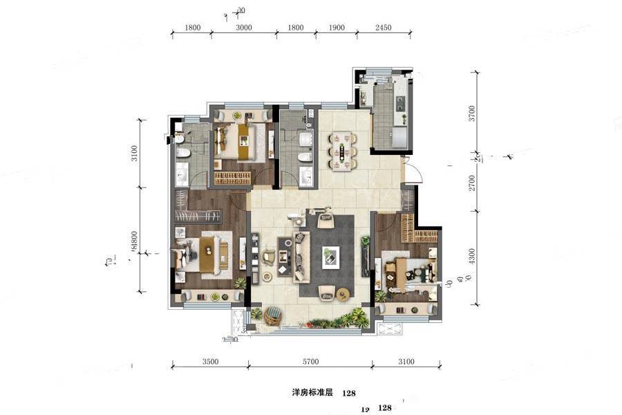 华润置地公元九里3室2厅2卫128㎡户型图