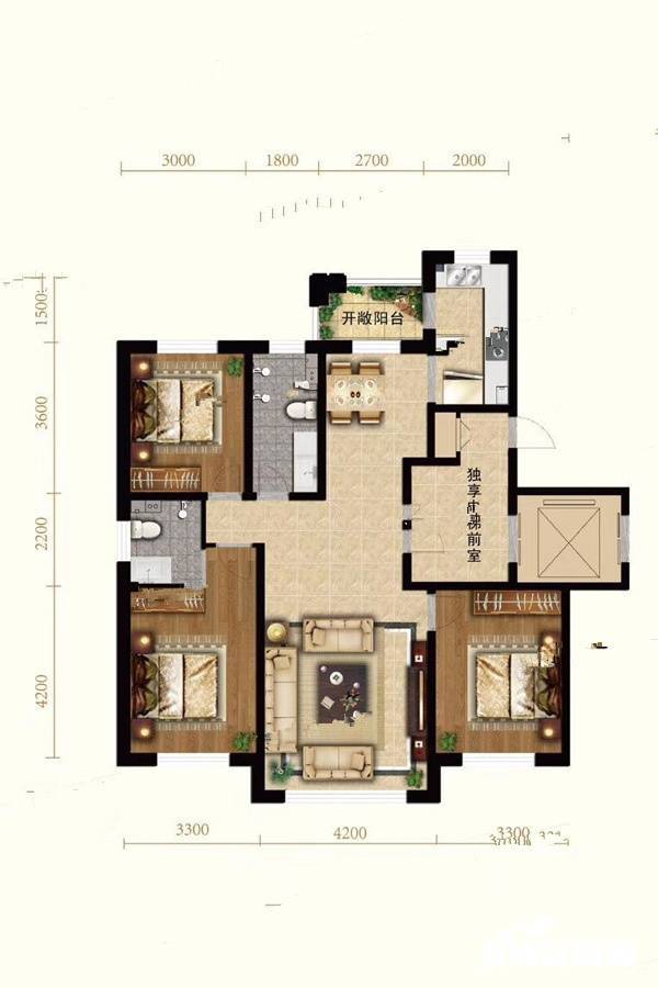 龙腾香格里22期3室2厅2卫128㎡户型图