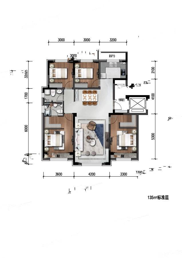 宝裕悦兰湾二期兰锦4室2厅2卫135㎡户型图