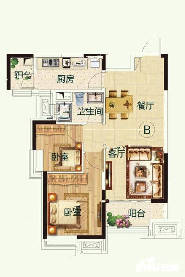 恒大首府2室2厅1卫90㎡户型图