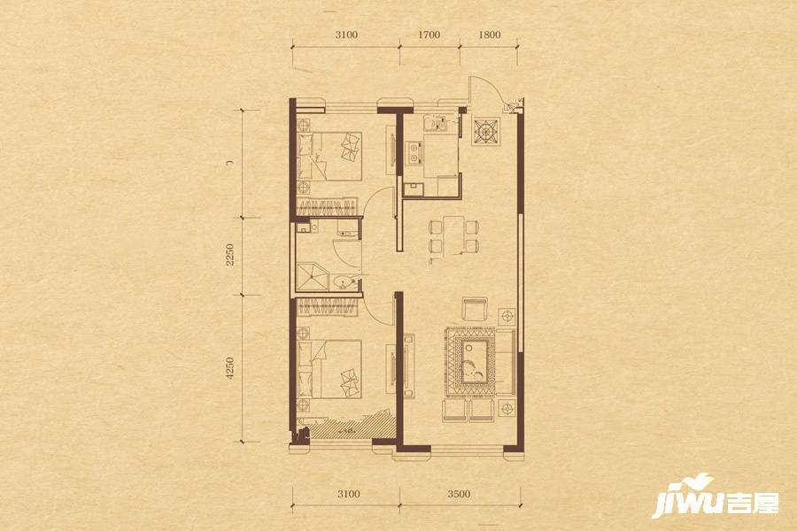 長春高新君園22#標準層84平戶型戶型圖_首付金額_2室2廳2衛_84.