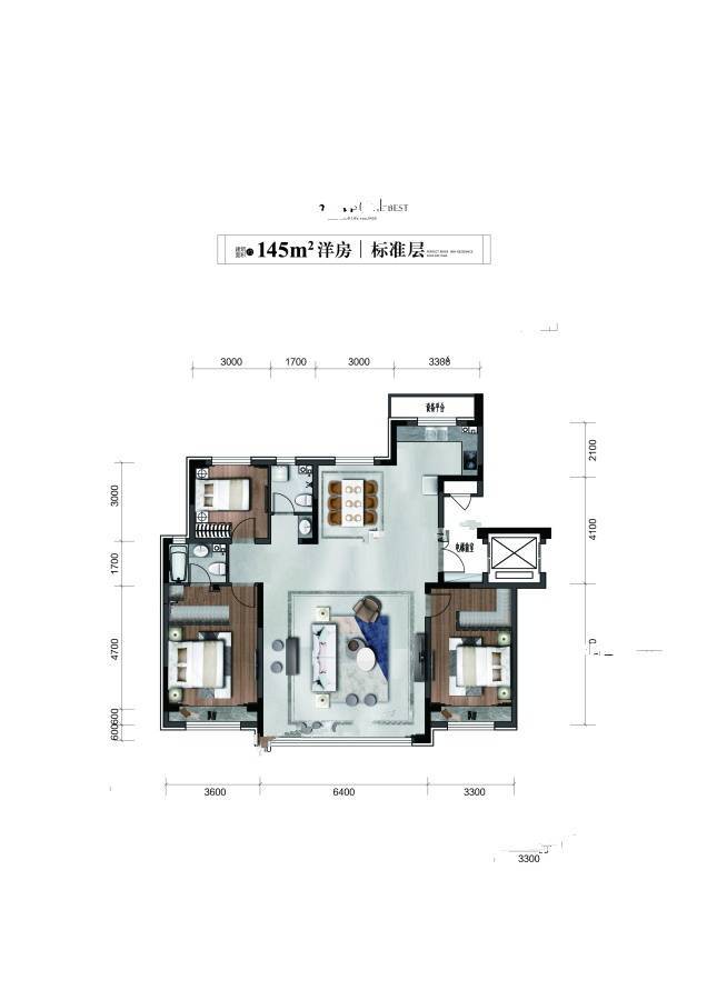 宝裕悦兰湾二期兰锦3室2厅2卫145㎡户型图