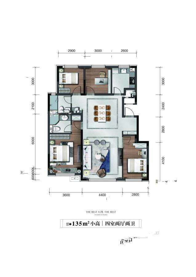 宝裕悦兰湾二期兰锦4室2厅2卫135㎡户型图