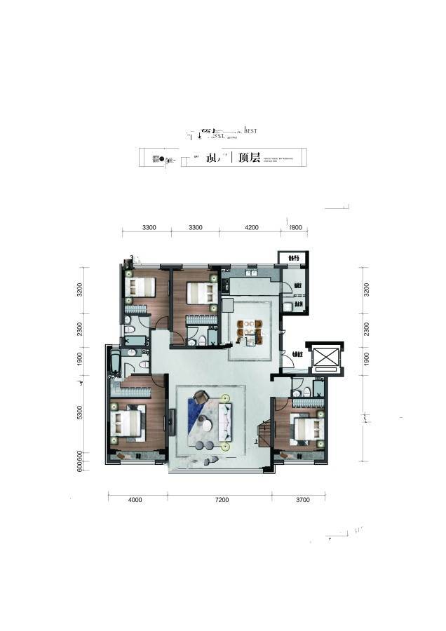 宝裕悦兰湾二期兰锦5室3厅3卫200㎡户型图