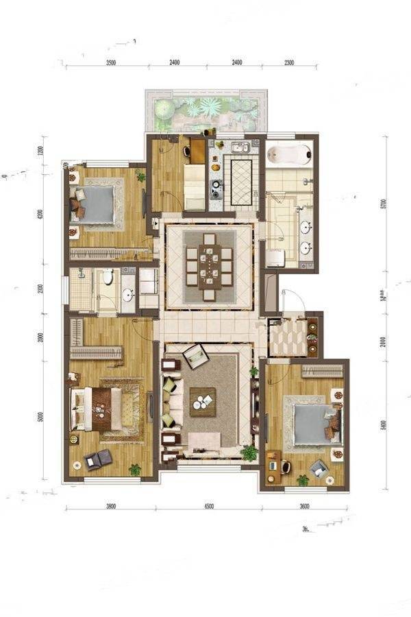 国信南山温泉城3室2厅2卫170㎡户型图