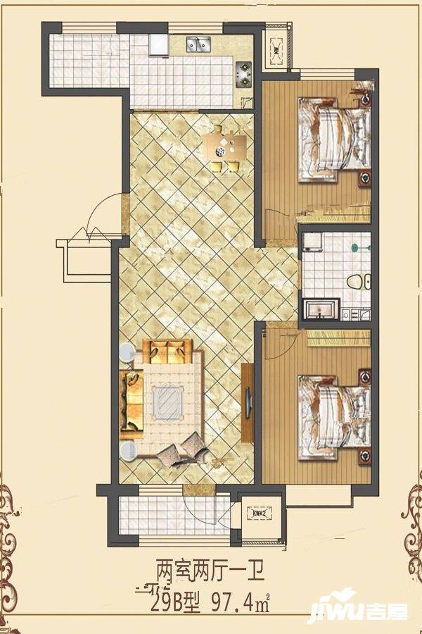 京津雄苑2室2厅1卫97.4㎡户型图