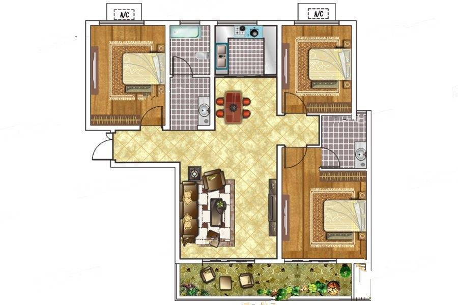 漯河世贸中心3室2厅2卫128㎡户型图