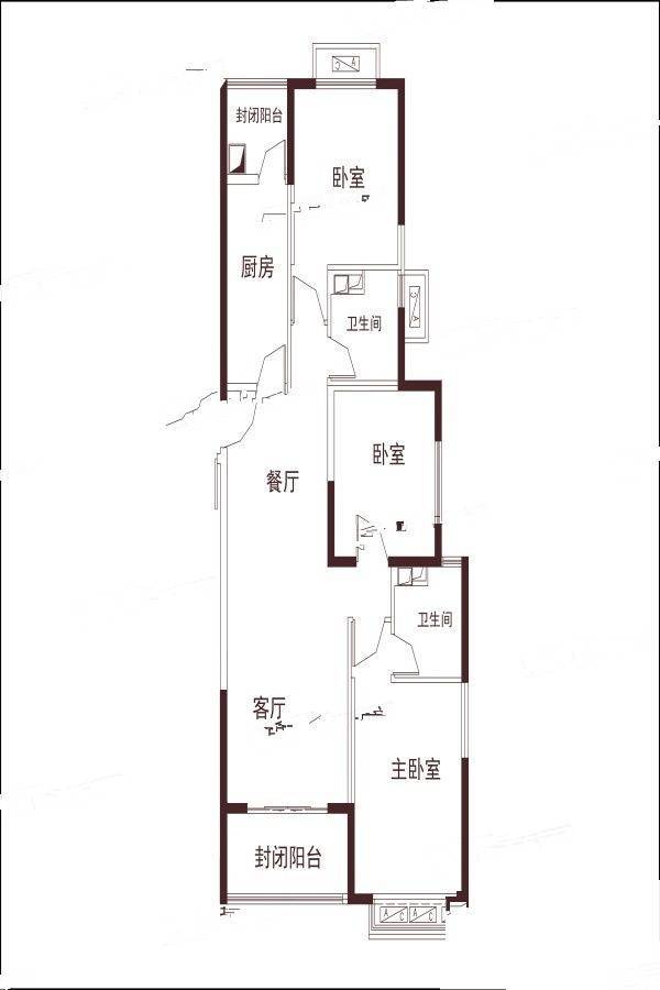 恒大御景3室2厅2卫128.1㎡户型图