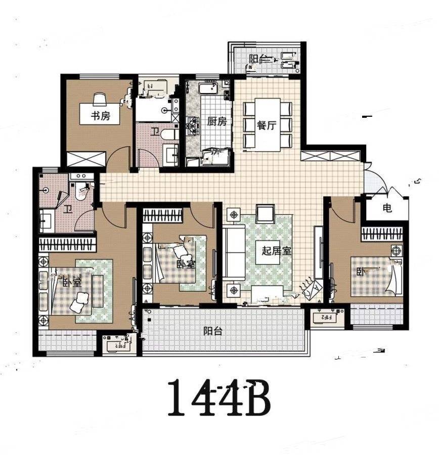 建业花园里3室1厅2卫144㎡户型图