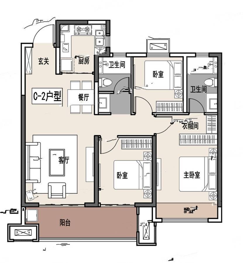 悦璟学府里3室2厅2卫115.9㎡户型图