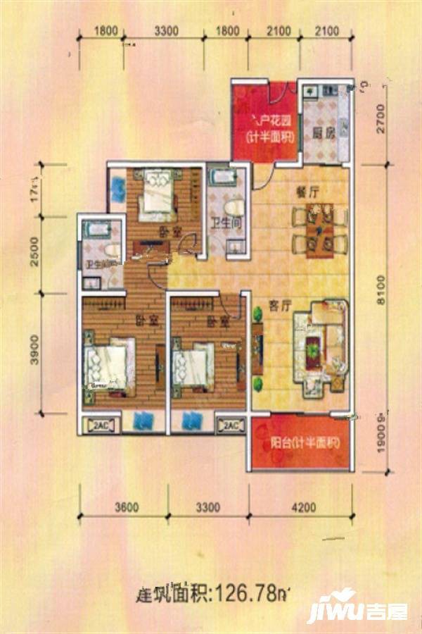 博望龙亭御苑3室2厅2卫126.8㎡户型图