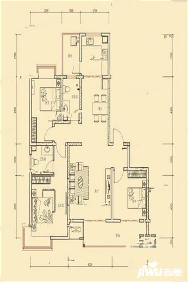 有色世家星城3室2厅2卫138㎡户型图