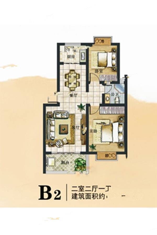 泷江新城2室2厅1卫82㎡户型图