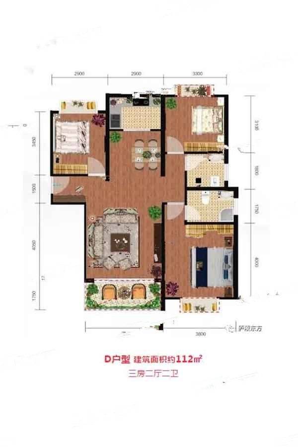 庐陵东方3室2厅2卫113㎡户型图