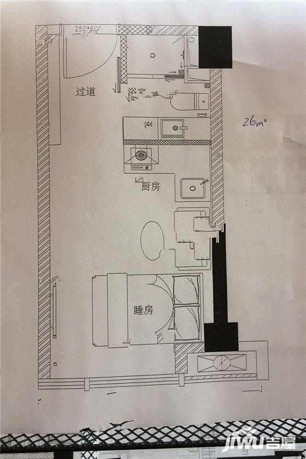 煌盛悦佳广场1室1厅1卫26㎡户型图