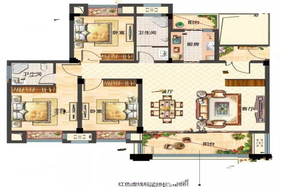 金佳云舒花城3室2厅2卫116.1㎡户型图