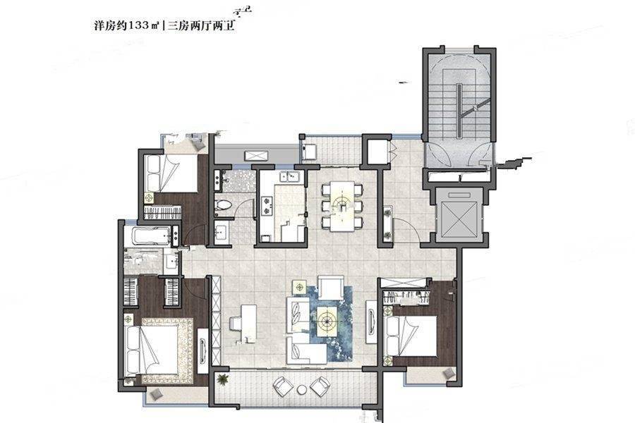 龙湖煌盛春江天玺3室2厅2卫133㎡户型图