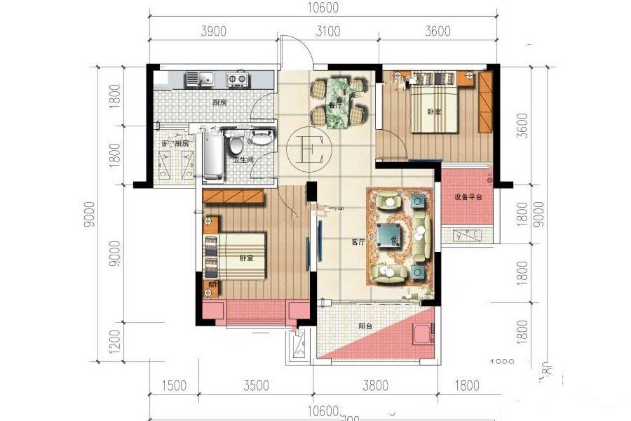 润地观筑2室2厅1卫80㎡户型图