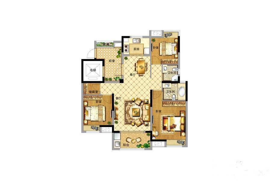 世纪朝阳中央城3室2厅2卫114㎡户型图