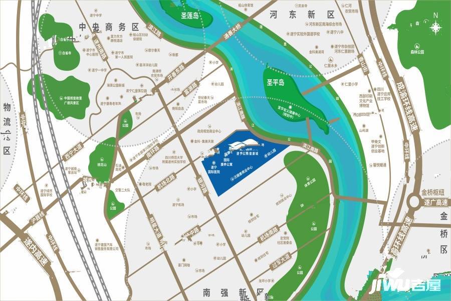 遂宁健康城圣平澜岸位置交通图