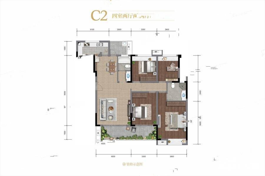 正黄翡翠湾4室2厅2卫134㎡户型图