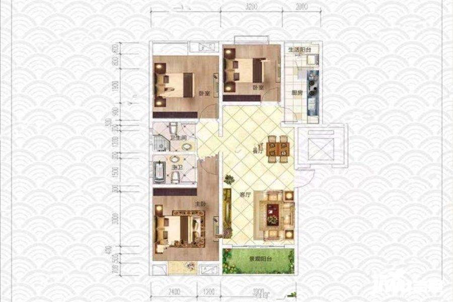 卓达基业龙湖上院3室2厅1卫101.7㎡户型图