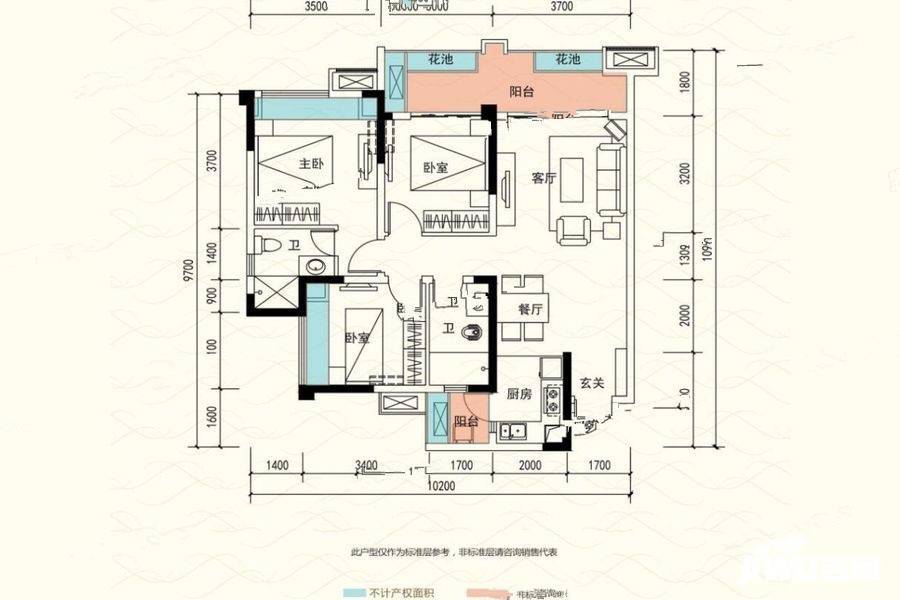 置信逸都仁湖花园江庭3室2厅2卫104㎡户型图